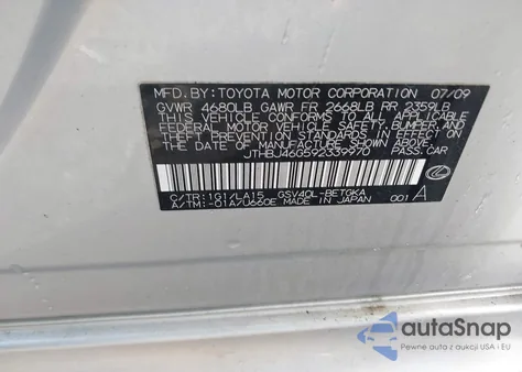 2009 Lexus Es 350 350 from USA, damaged, VIN JTHBJ46G592339970